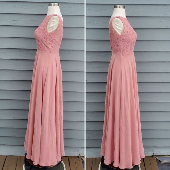 Christina Wu 22813 Blush Pink Lace Chiffon Bridesmaid Prom Formal Maxi Gown 4 - Picture 2 of 9